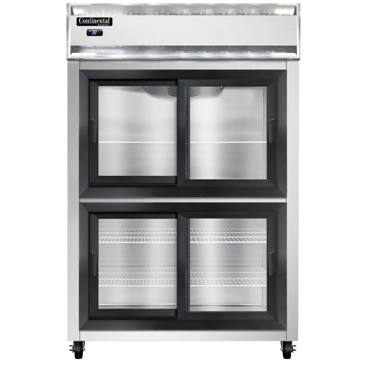 Continental Refrigerator 2RNSGDHD 52" 2-Section Reach-In Refrigerator w/ 4 Sliding Half Glass Doors, Stainless Steel Front Aluminum Exterior, 48 cu.ft.