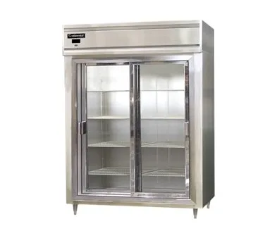 Continental Refrigerator D2RENSSSGD 57" 2-Section Reach-In Refrigerator w/ 2 Sliding Glass Doors, All Stainless Steel, 52 cu. ft.