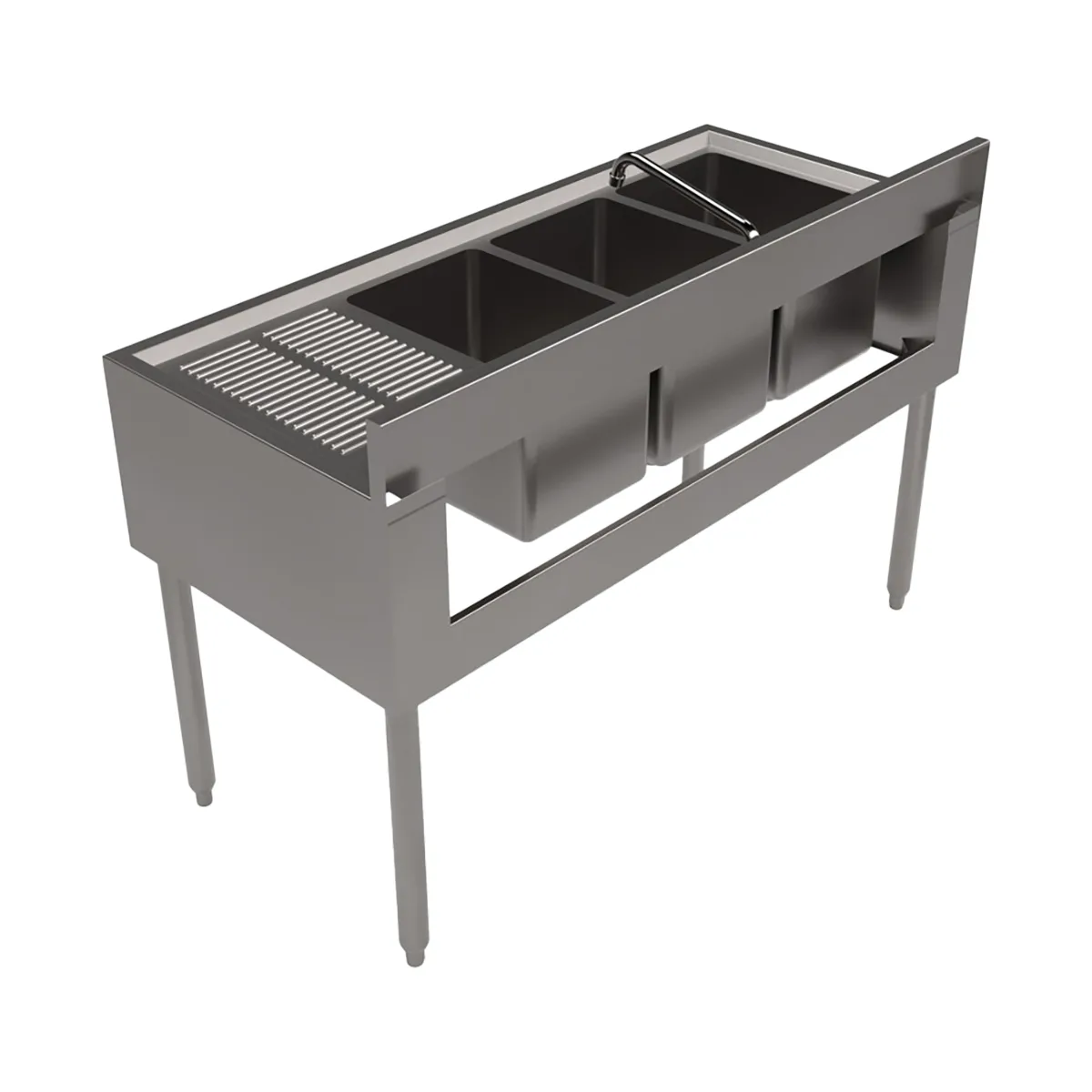 BK Resources UB4-21-348RS 48" Underbar Sink Units, 3 Compartment with Right Drainboard