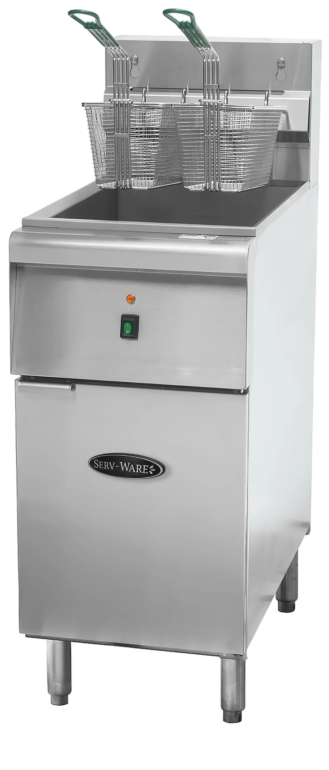 Serv-Ware SWEF-50 15" Full Pot Floor Model Electric Fryer, 50 lb, Stainless Steel, 200°F – 375°F, Thermostatic Controls