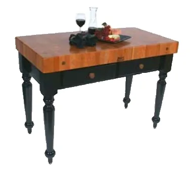 John Boos RN-LR05 Rouge et Noir Le Rustica Utility Table, 48"W x 24"D x 34.5"H, American Cherry, 4" Thick End Grain Top, Black Painted Base