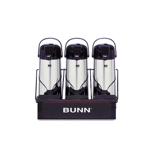 BUNN 25371.0003 APR-3 Airpot Rack, Holds 3 Push Button Airpots, Sponge Lined Tray, Stainless Steel