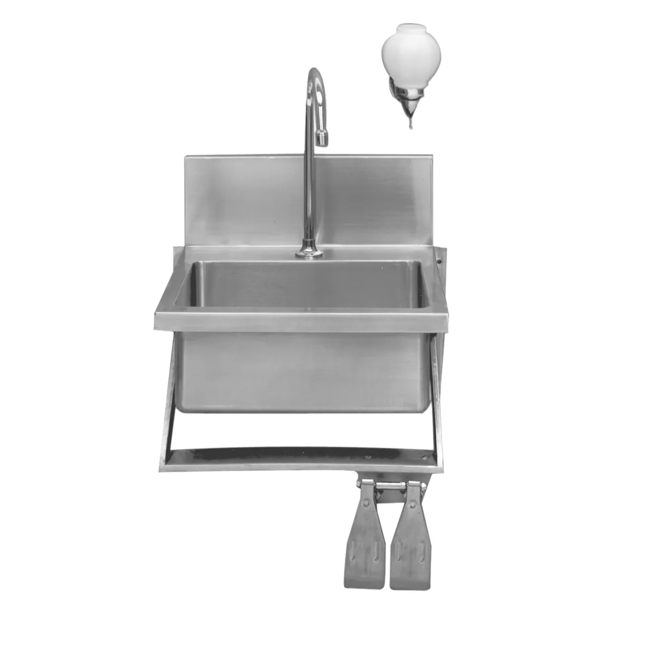 Winholt WWHS1410SP 10" Wall Mounted Hand Sink w/Faucet, Knee Valves & Soap Dispenser - 16 gauge