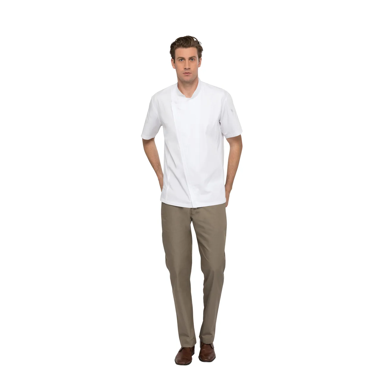 Chef Works CBZ01-WHT-3XL Chef Coat, 3XL White Cotton, Short Sleeve, Cool Vent™ Sides, 2‑Way Zipper