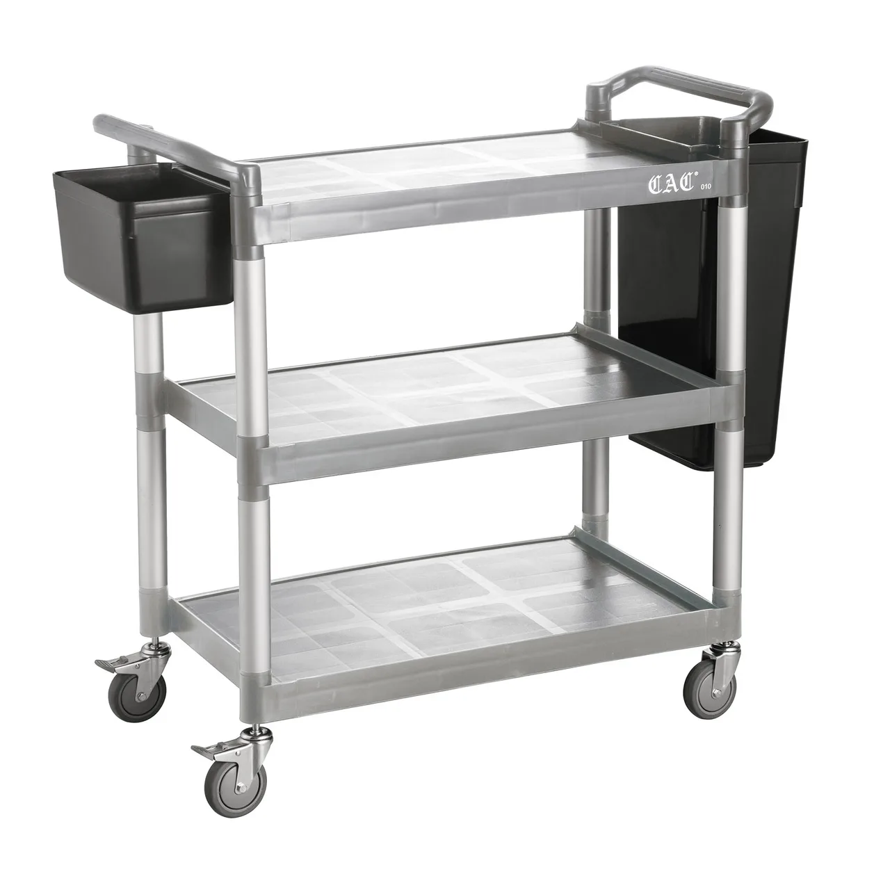 CACChina BTUC-19GY 3-Tier Utility Cart 40-1/8"L x 19-3/4"W x 37-3/4"H 400 lbs Polypropylene Black BPA‑Free