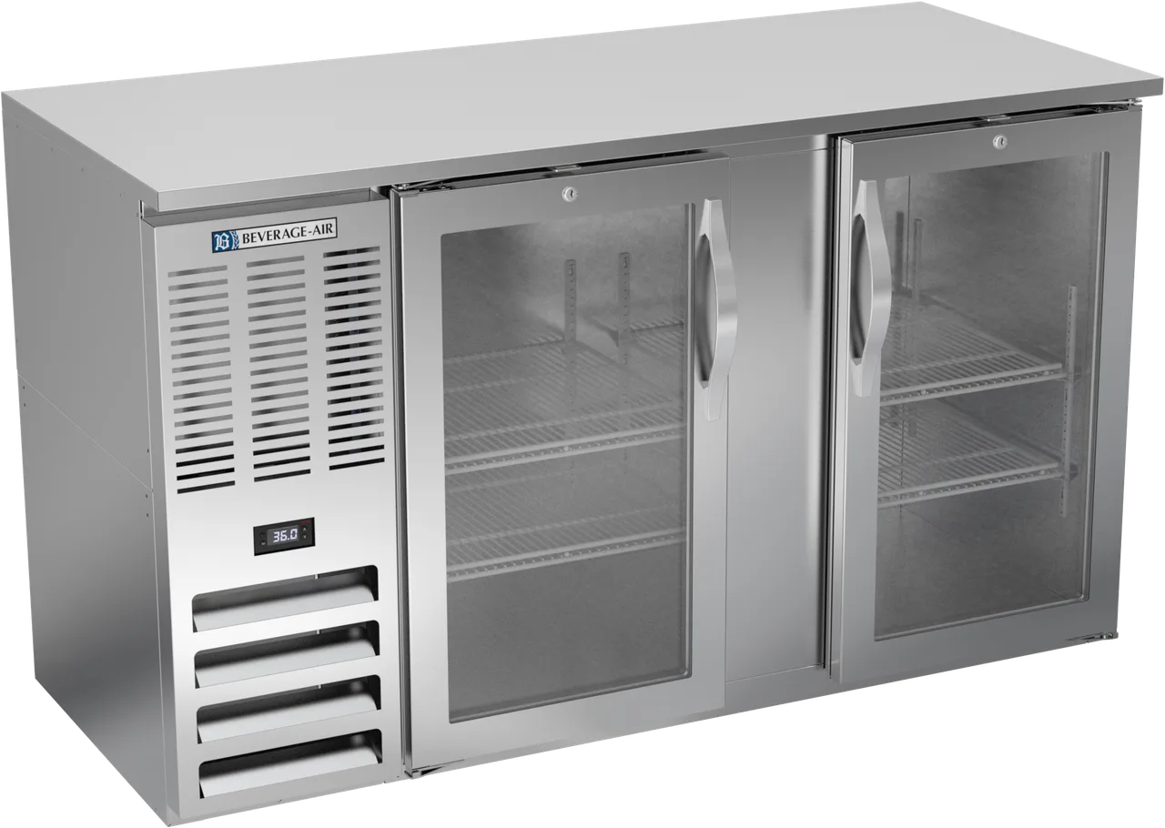 Beverage Air BBN58HC-G-S Bar Cooler – 58"W x 34"H, 14.8 cu ft, Steel, Glass Doors, LED, R290, 1/3 HP
