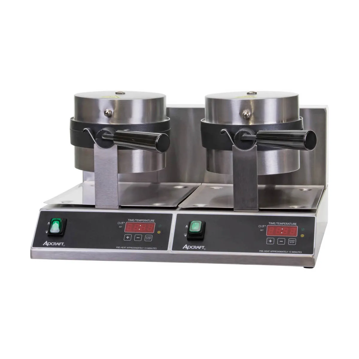 Adcraft BWM-7/R-2 7" Round Double Belgian Waffle Maker w/ Cast Aluminum Grids, 40 Waffles Per Hour
