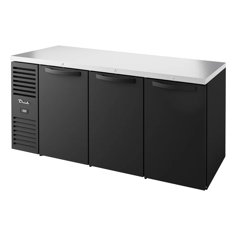 True TBR72-RI 72"x24" 3-Door Back Bar Cooler, Stainless Top, R290, USA Made, Holds 125 Six-Pack Cans