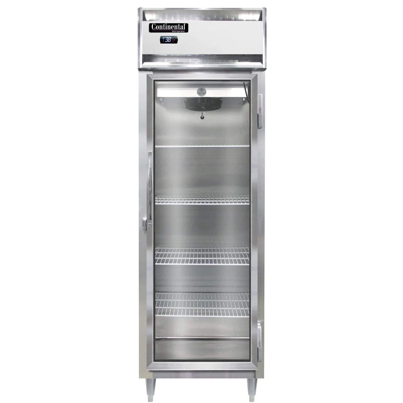 Continental Refrigerator D1RSNGD 26" 1-Section Reach-In Refrigerator w/ Glass Door, Stainless Steel Front Aluminum Exterior, 16 cu. ft.