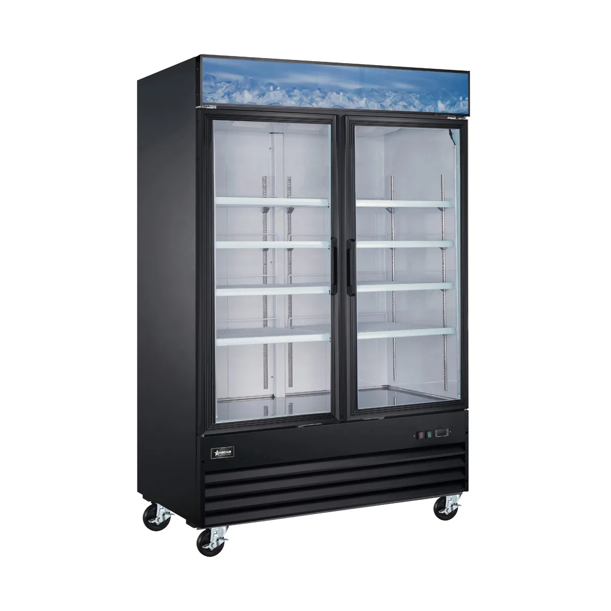 Omcan USA 53032 53" 2-Section Merchandiser Refrigerator w/ Glass Door, in Black, 45 cu. ft.