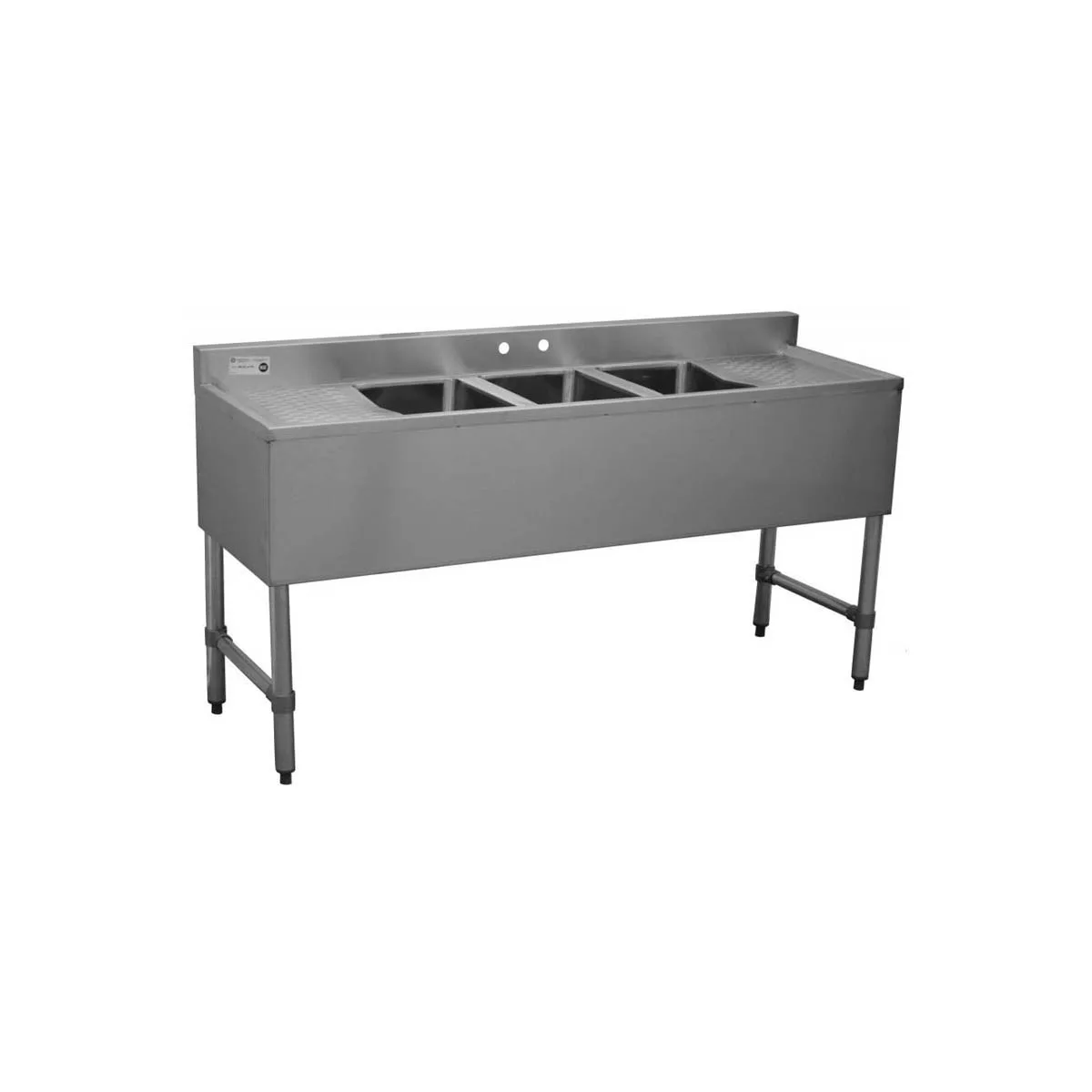 Serv-Ware BAR3B72-LR-CWP 72" 3 Compartment Underbar Sink w/ 2 Drainboards, 4" Faucet Holes