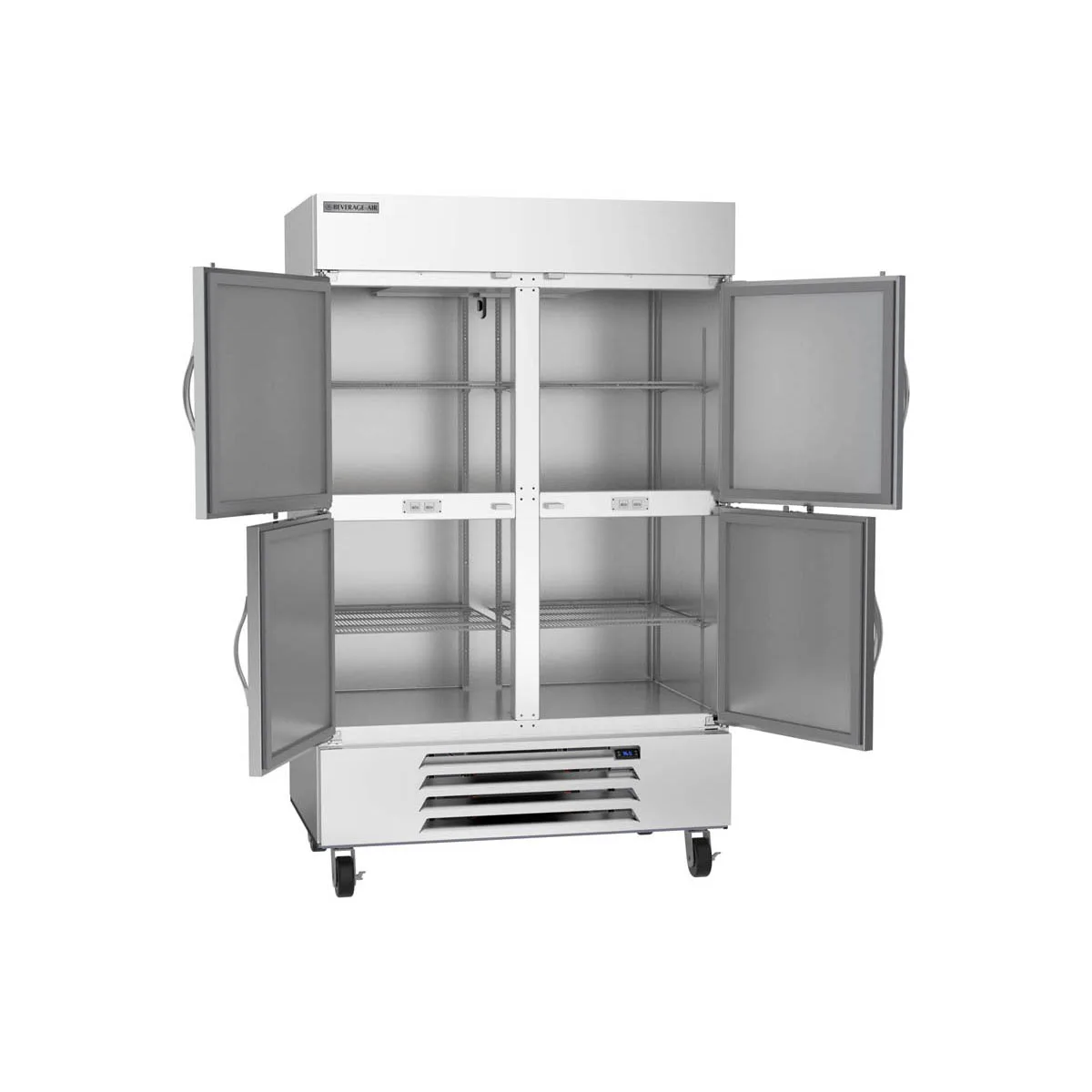 Beverage Air HBR49HC-1-HS 52" 2-Section Reach-In Refrigerator w/ 4 Solid Half Doors, Bottom Mount, 1/3 hp, 46 cu. ft.