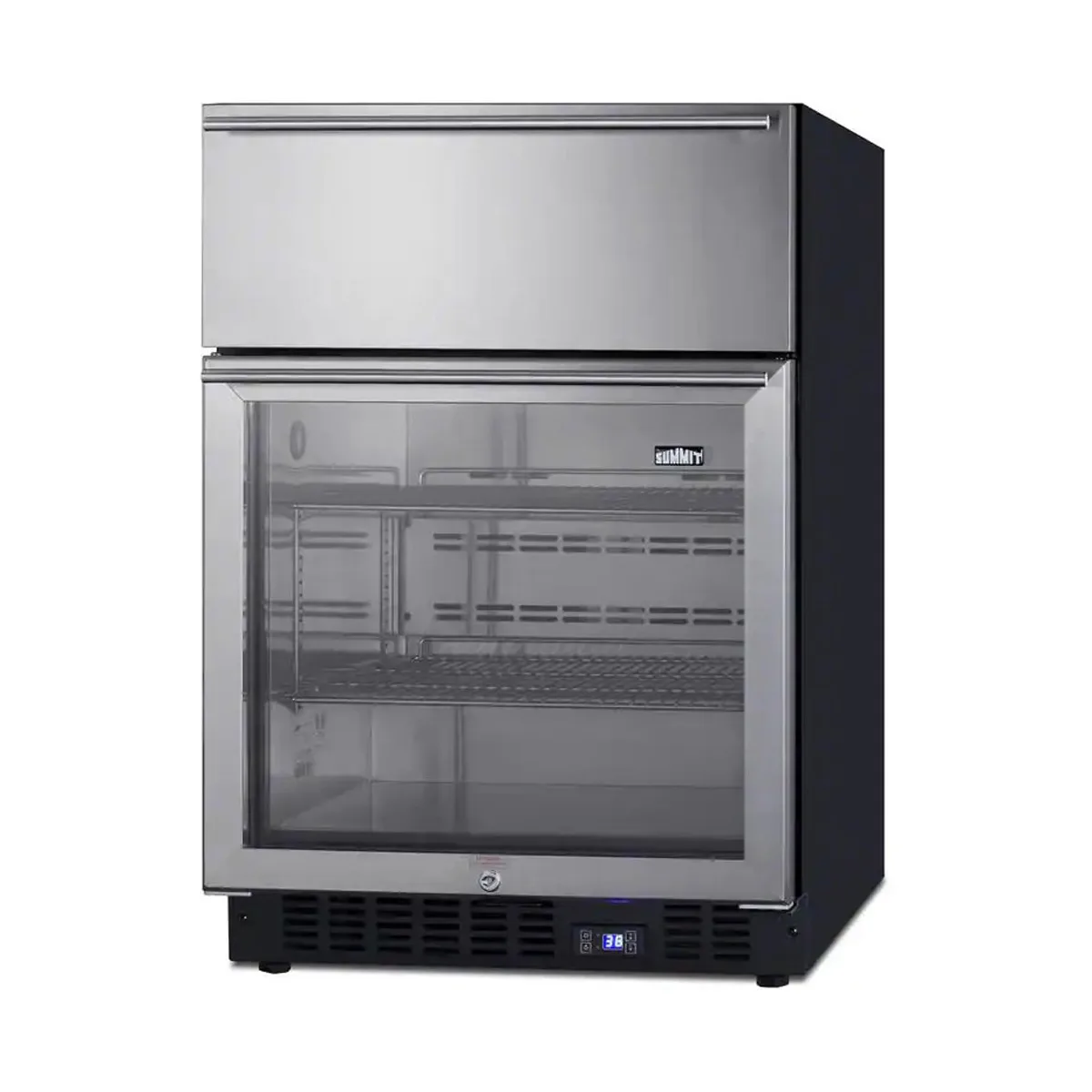Summit SCR615TD 24" Built-in Glass Door Undercounter Refrigerator in Black, w/ 1 Stainless Steel Drawer, 4.8 cu. ft.