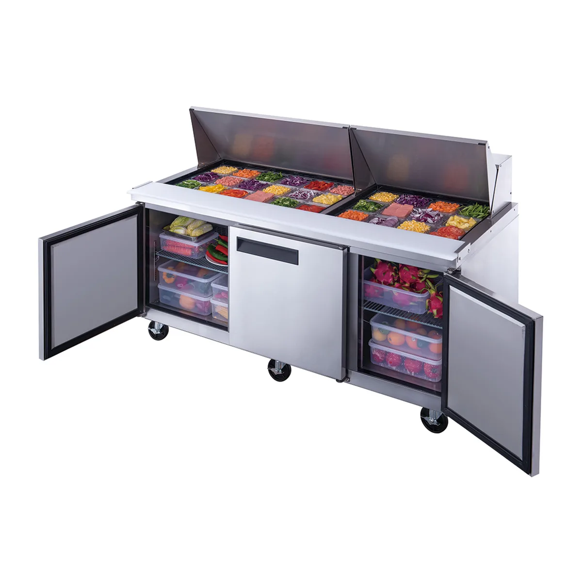 Dukers Appliance Co DSP72-30M-S3 72" Mega Top Sandwich/Salad Prep Table w/ 3 Doors, 30 Pans