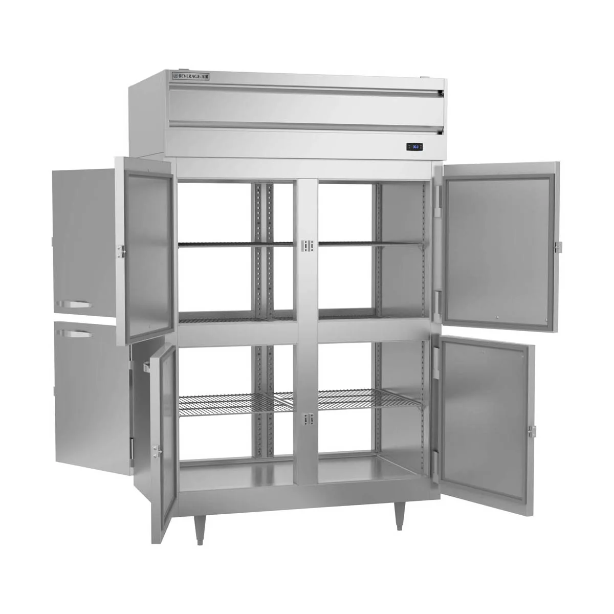 Beverage Air PRD2HC-1AHS 52" 2-Section Pass-Thru Refrigerator w/ 8 Solid Half-Doors, Top Mounted, 48.3 cu. ft.