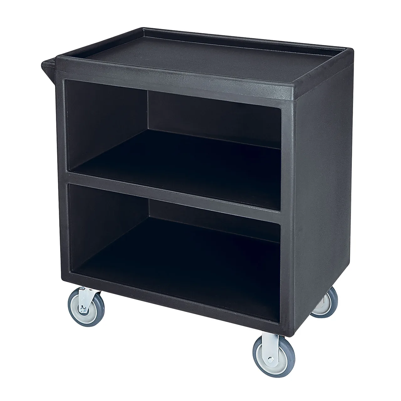 Cambro SC330S110 NSF Black Polyethylene 3-Shelf Service Cart - 33.13" x 20" x 34.63"