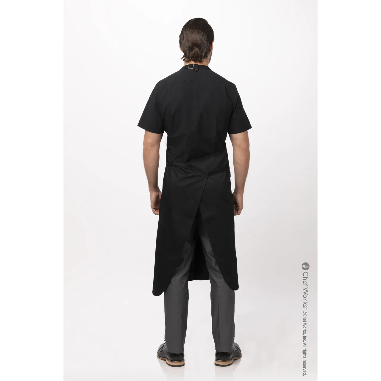 Chef Works ACN01-BLK-0 Bib Apron, 40"L x 43"W, Elastic Neck Strap, Pocket, Black 65/35 Poly/Cotton