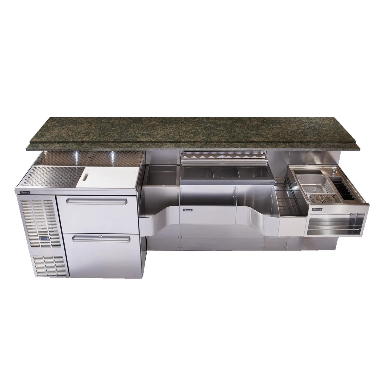 Perlick PTE68-A-WF 68" Sink Combo Underbar Ice Bin/Cocktail Station w/ 10 Circuit & Faucet- 90 lbs