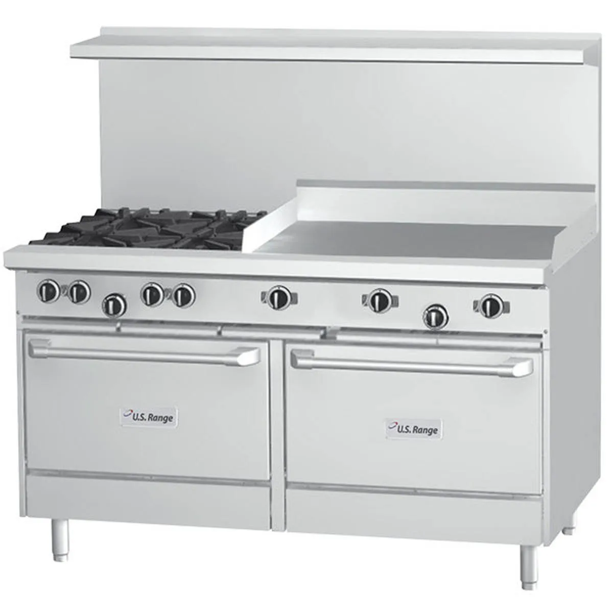 Garland US Range U60-4G36SS 60" Gas Restaurant Range w/ (4) Open Burners, 36" Griddle, (2) Cabinet Bases, 182.000 BTU