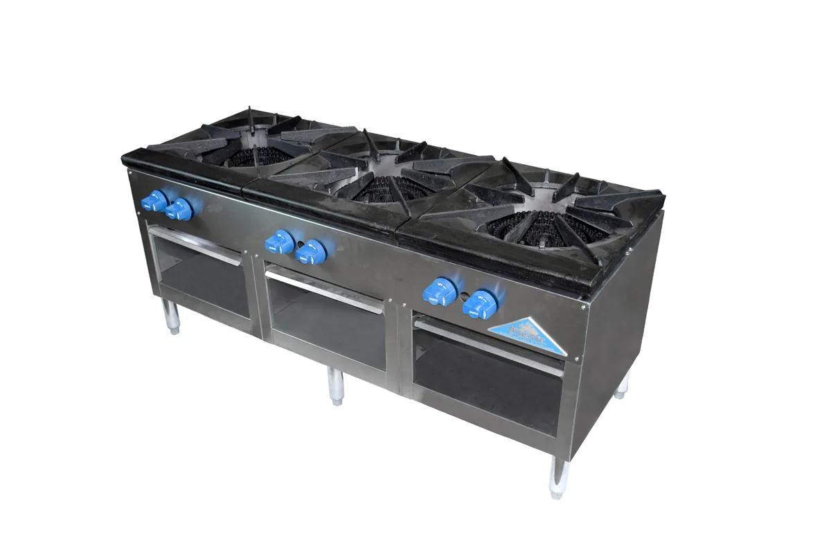 Comstock-Castle CSP54 54" Gas Stock Pot Range w/ (3) Three Ring Burners, Side to Side Design, Manual Control, 330.000 BTU