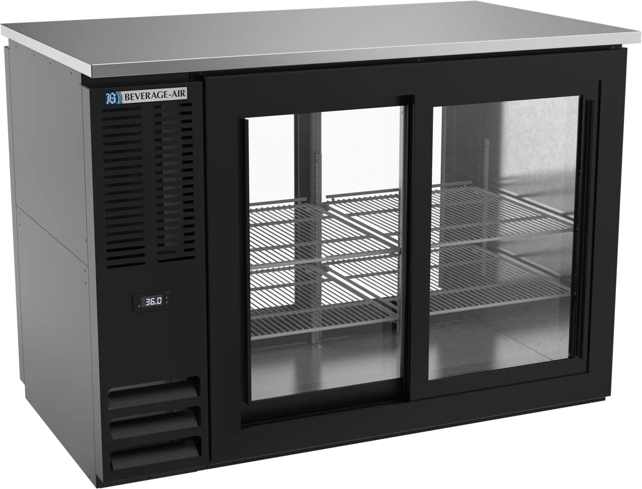 Beverage Air BBN48HC-GS-PT-B Pass-Thru Cooler, 48" W × 34" H, 12.6 Cu Ft, Black Top, 4 Doors, R290