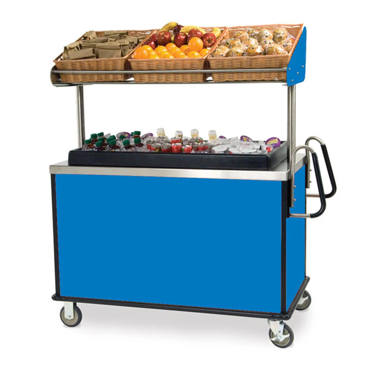 Lakeside 668 Solid Stainless Steel Breakfast / Snack Cart w/ Overhead Shelf & Ice Bin
