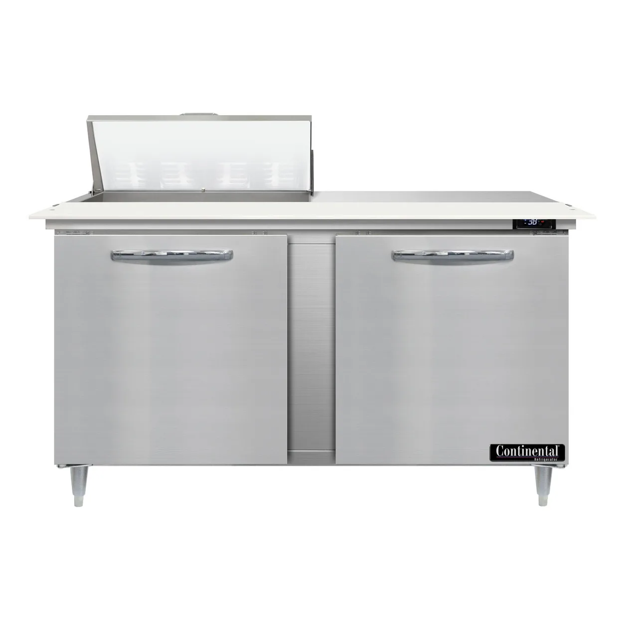 Continental Refrigerator D60N8C 60" Two Section Sandwich / Salad Prep Table w/ 2 Doors, 8 Pans