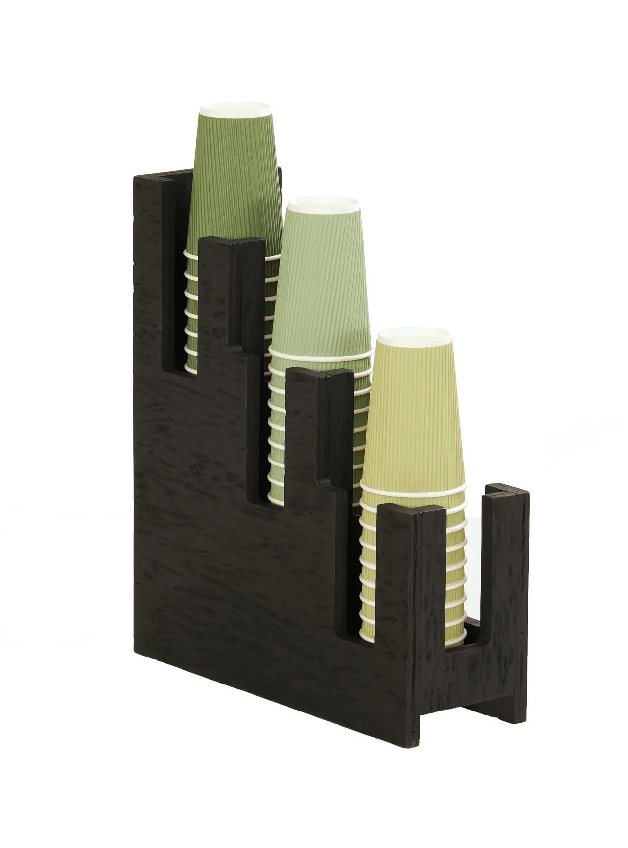 Cal-Mil 23434-13 Vertical Cup Holder, 3‑Section, Wood, 5"W x 13"D x 15"H, Holds Cups & Lids up to 4"
