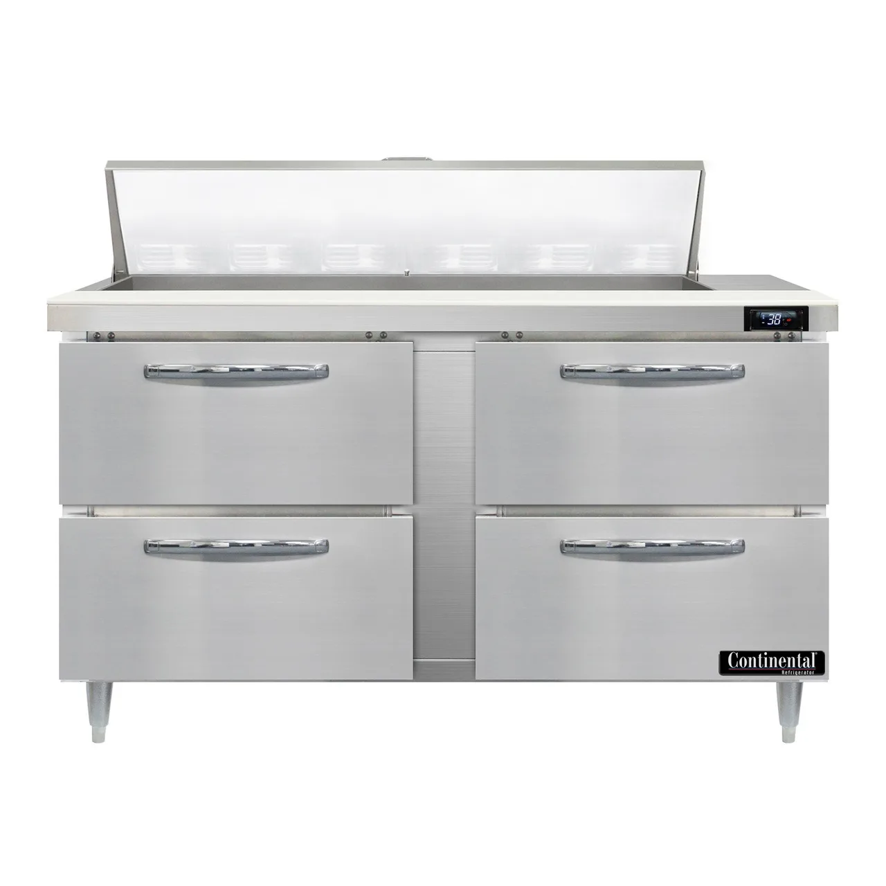 Continental Refrigerator D60N12-D 60" Two Section Sandwich / Salad Prep Table w/ 4 Drawers, 12 Pans