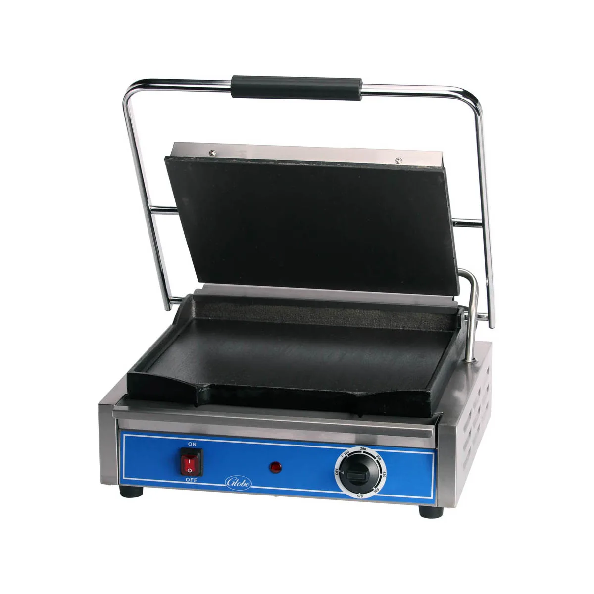 Globe GSG1410 19" Single Sandwich Panini Grill w/ 14" x 10" Smooth Plates, 120V