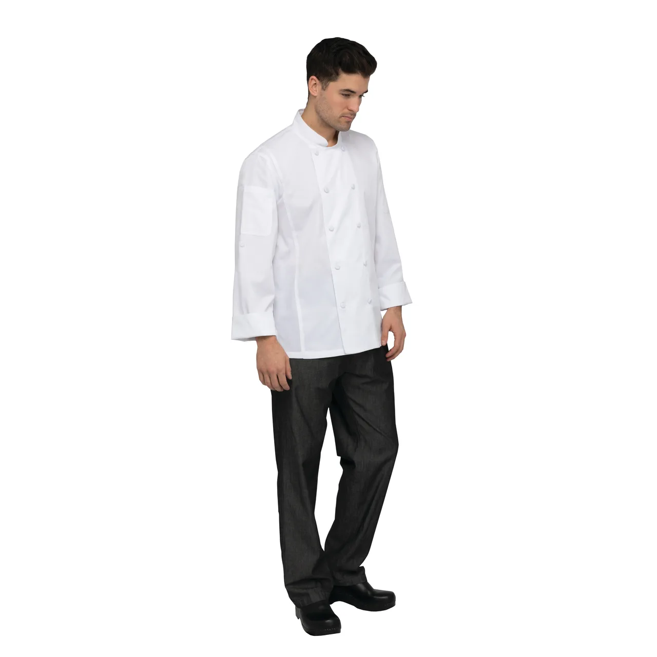 Chef Works CBC01-WHT-L Chef Coat, Large White 65/35 Cotton Twill, Roll‑Up Sleeves, Cool Vent™ Sides