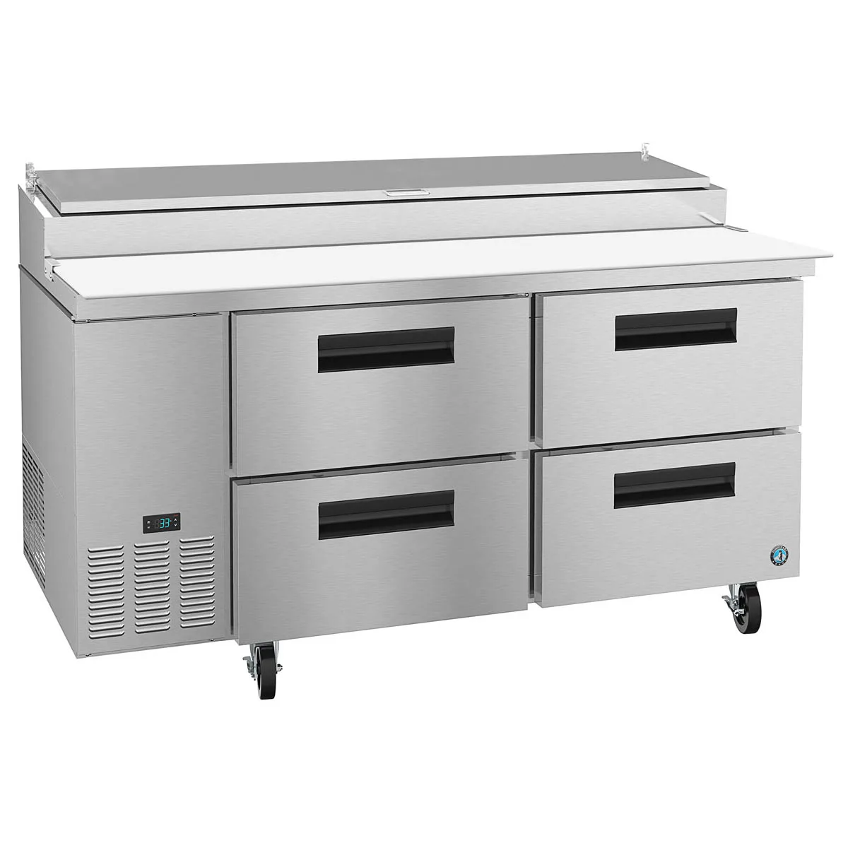 Hoshizaki PR67A-D4 67" 2-Section Refrigerated Pizza Prep Table w/ 4 Drawers, (9) 1/3 Size Pans