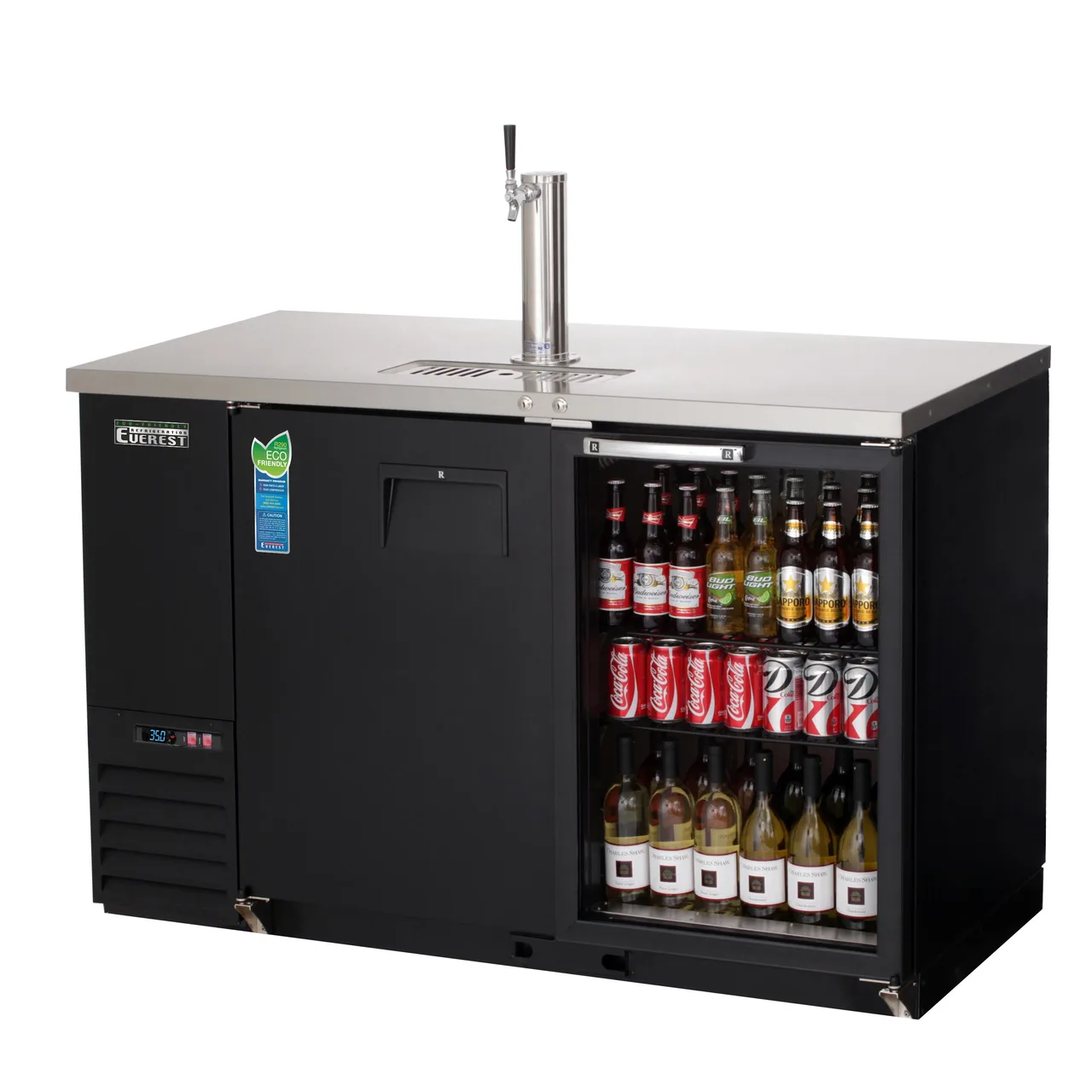 Everest EBD2-BBG 57" Back Bar & Direct Draw Keg Refrigerator Combo, 1 Keg
