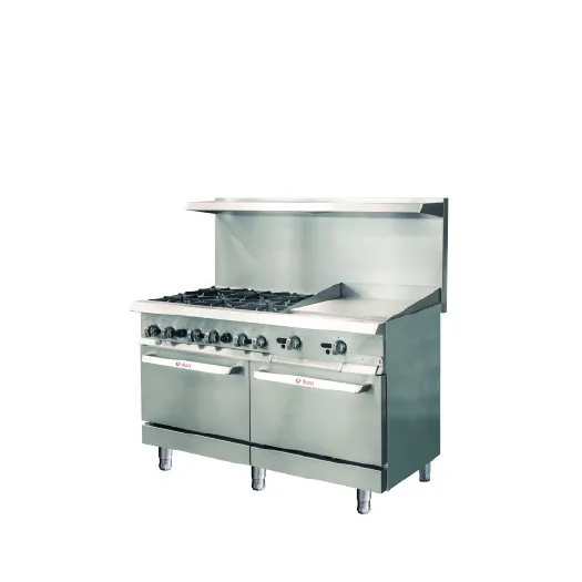 IKON IR-6B-24TG-60 60" Gas Restaurant Range w/ (6) Open Burners, 24" Griddle, (2) Standard Ovens, 306.000 BTU