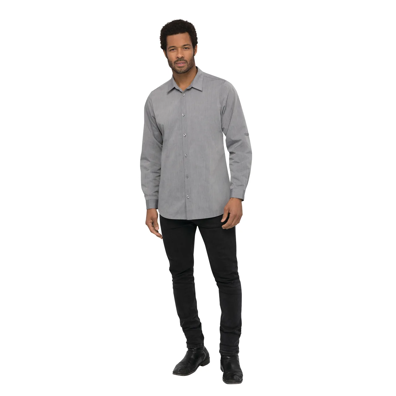 Chef Works SHC06-GRY-XL Gray Cook Shirt, XL, 65/35 Poly/Cotton, Roll‑Up Long Sleeves, Modern Fit