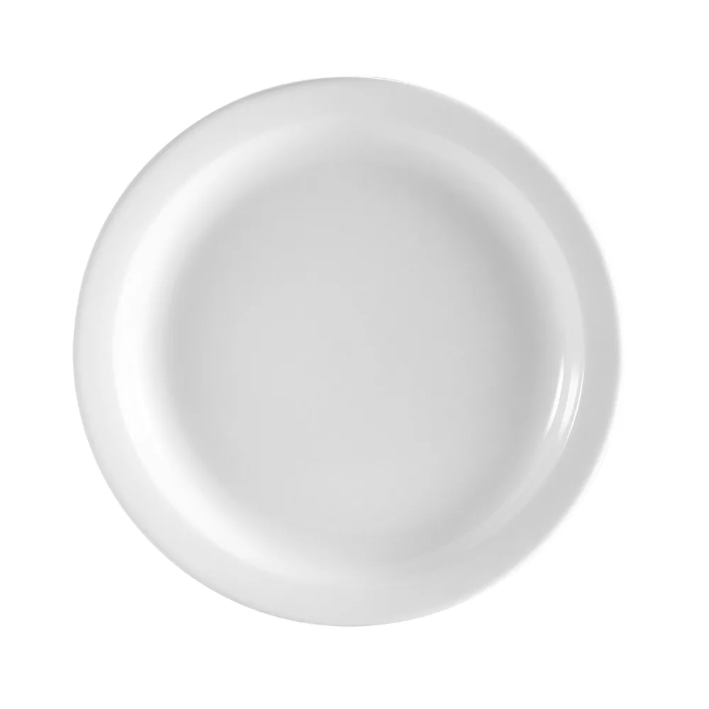 CAC China NCN-22 Clinton Plate, 8-1/4" x 1", Round, Narrow Rim, Porcelain, White - Dozen
