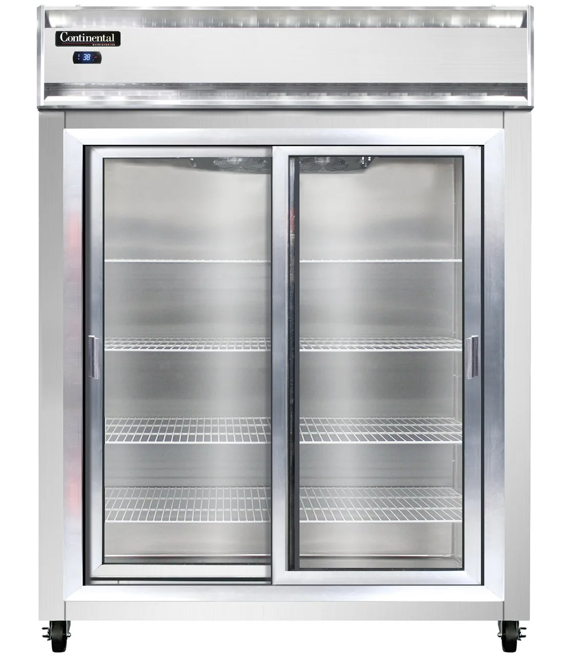 Continental Refrigerator 2RESNSSSGD 57" 2-Section Reach-In Refrigerator w/ 2 Siliding Glass Doors, All Stainless Steel, 40 cu.ft.