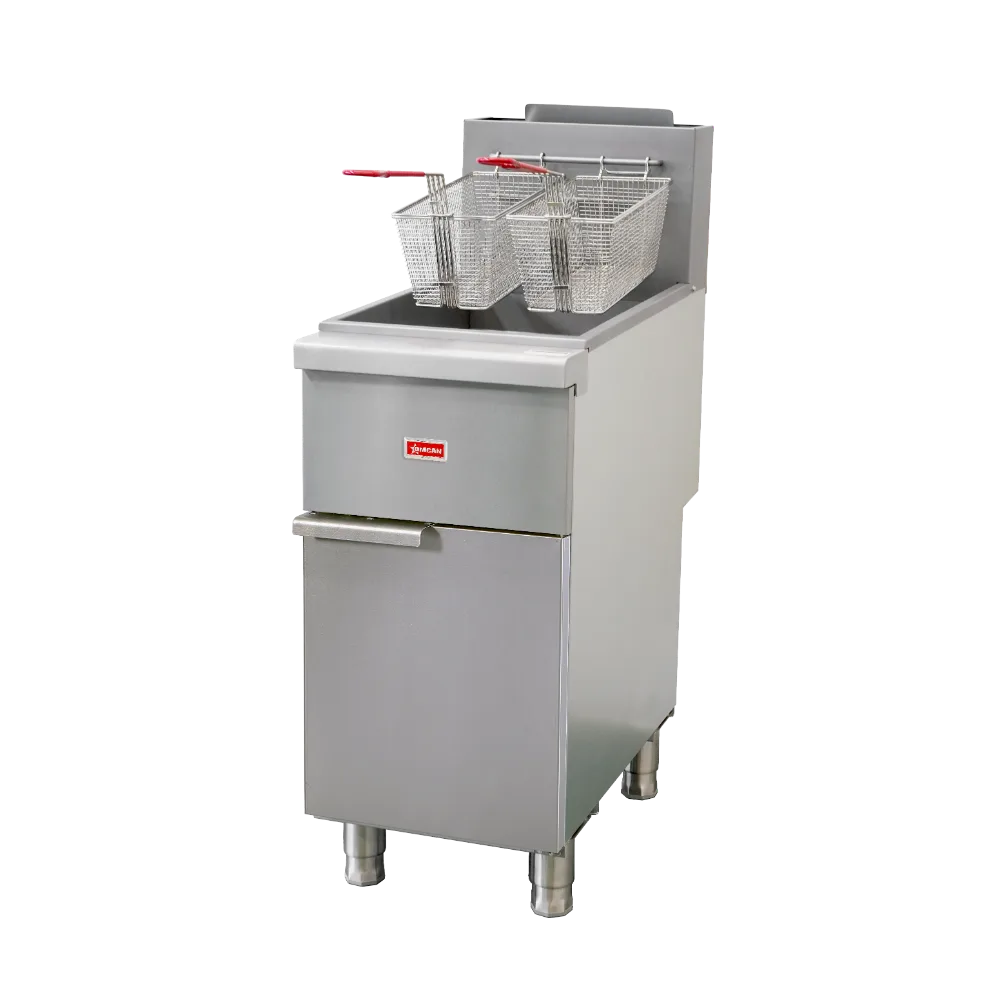 Omcan USA 48637 15" Floor Model Gas Deep Fryer Full Pot LP, 50 Ibs, 120.000 BTU, Stainless Steel