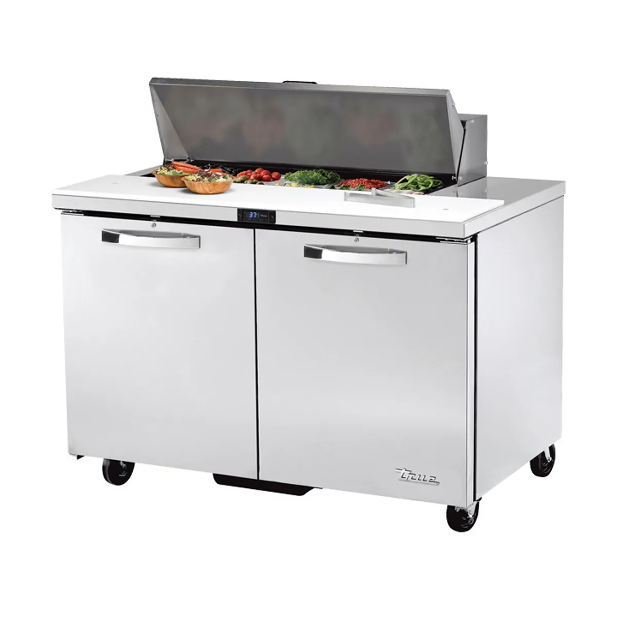 True TSSU-48-10-HC~SPEC3 48" Two Section Sandwich / Salad Prep Table w/ 2 Doors, 10 Pans
