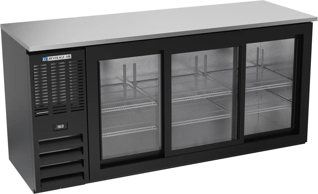 Beverage Air BBN72HC-GS-B Cooler, 72" W x 25" D x 34" H, 19.6 cu ft, 1" Top, 3 Glass Doors, R290