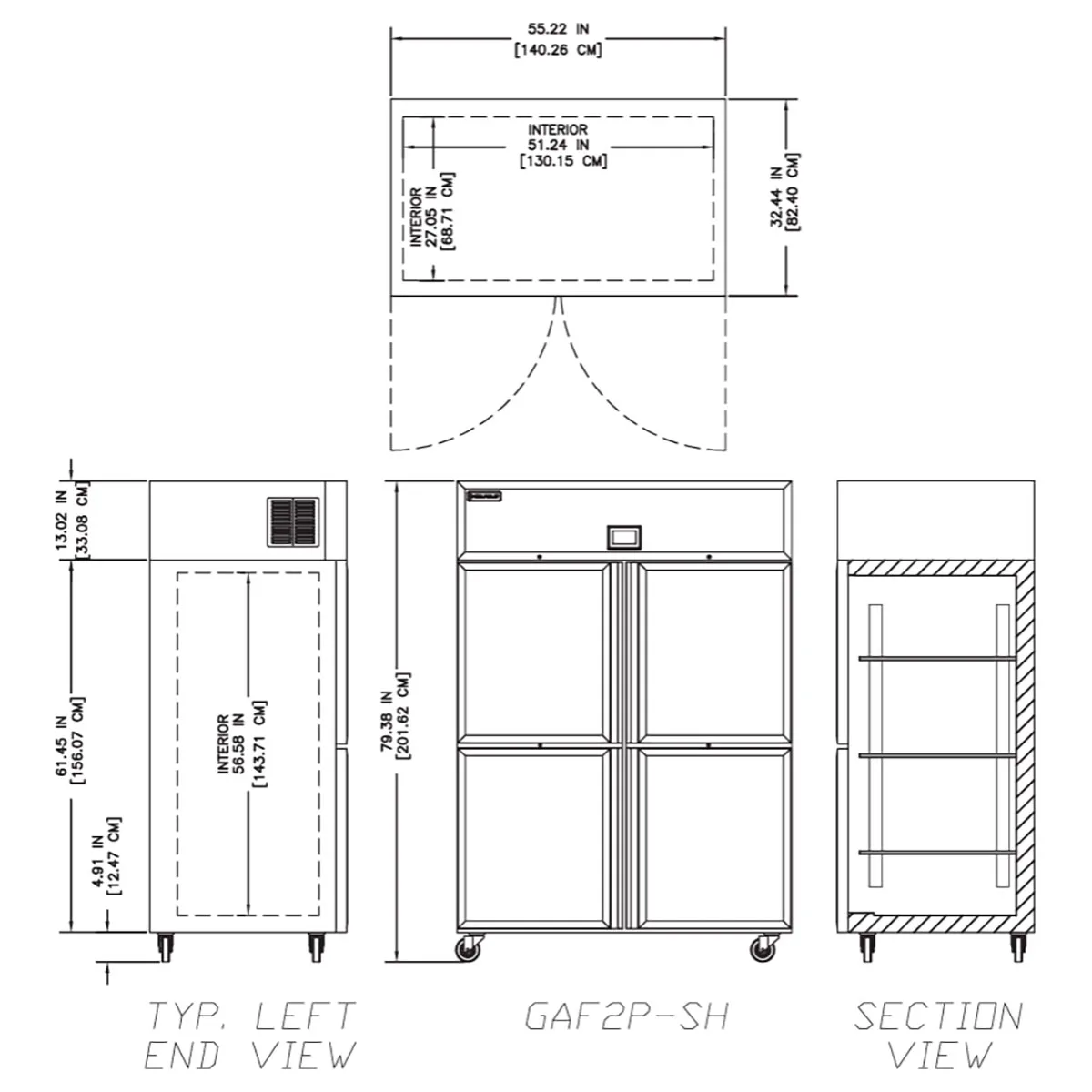 Delfield GAF2P-SH 55" 4-Half Height Solid Door Reach-In Freezer, Top Mounted, 46 cu. ft.