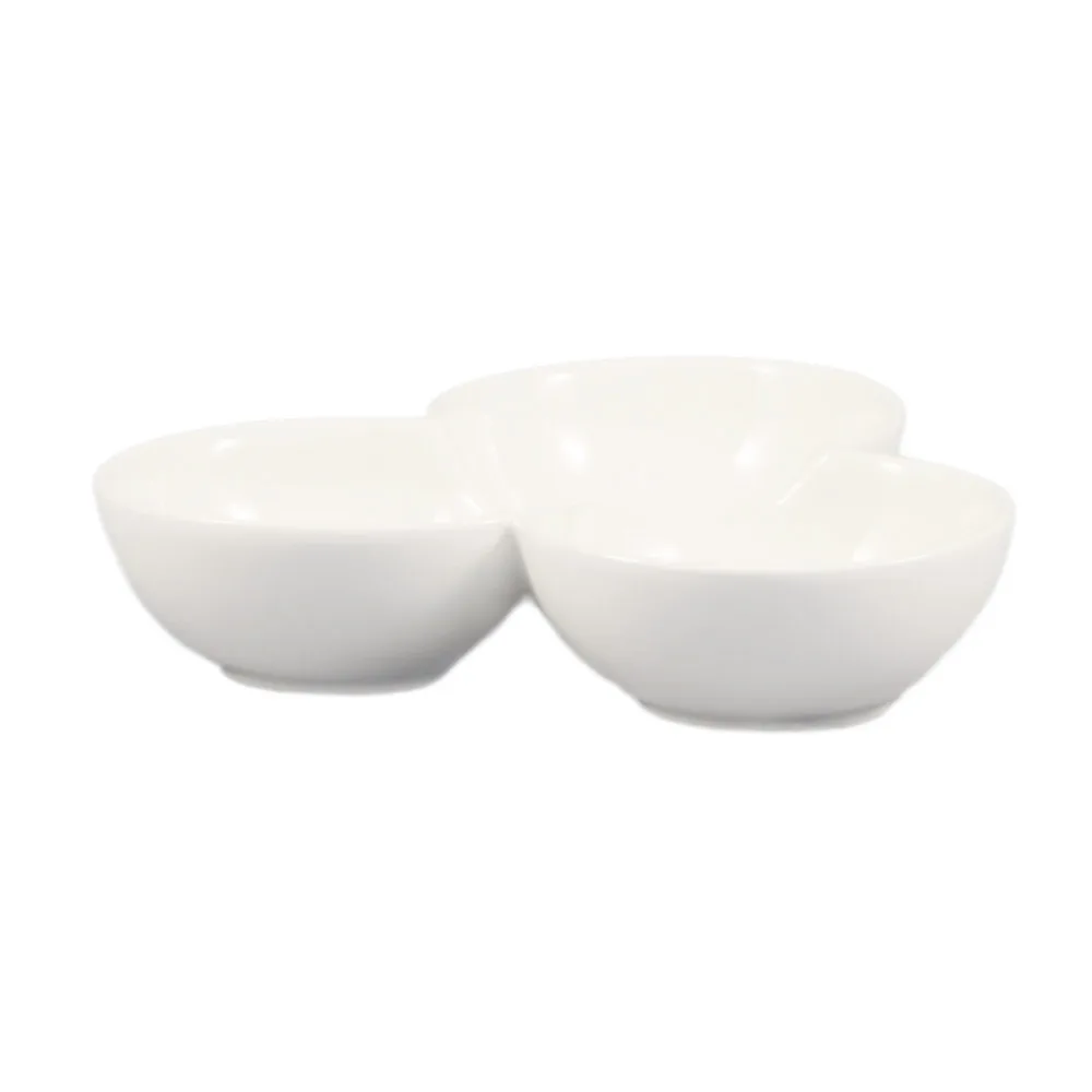 CAC China COL-43 3‑Comp Bowl, 3 oz per Section, 8½" L × 8½" W × 1¾" H, White Porcelain - Dozen