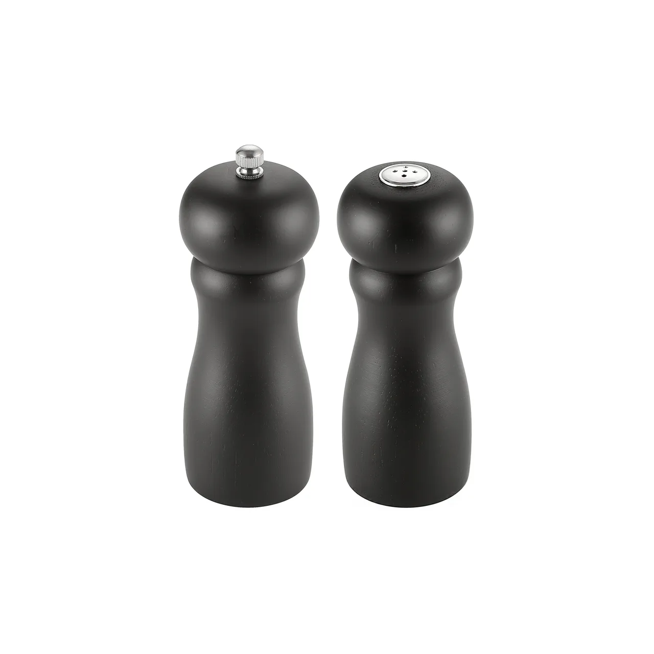 CAC China PMW2-S6BK Pepper Mill & Salt Shaker Set, 6" Height, Grinding Knob, Wood Body Matte - 2/Set