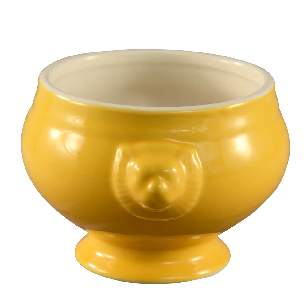 CAC China LN-15-Y Lion Head Tureen, 15 oz, 6-1/4"L x 5-1/4"W x 3-3/4"H, Porcelain, Yellow-1 Dozen