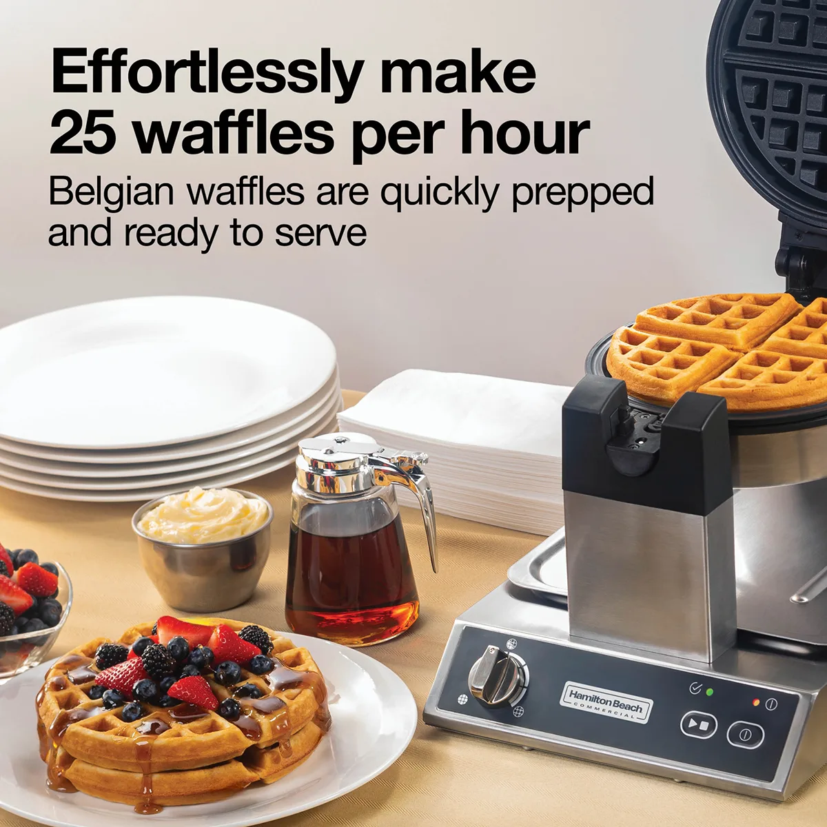Hamilton Beach 26700 Commercial Belgian Waffle Maker, (25) Waffles per hour capability, 1300 W
