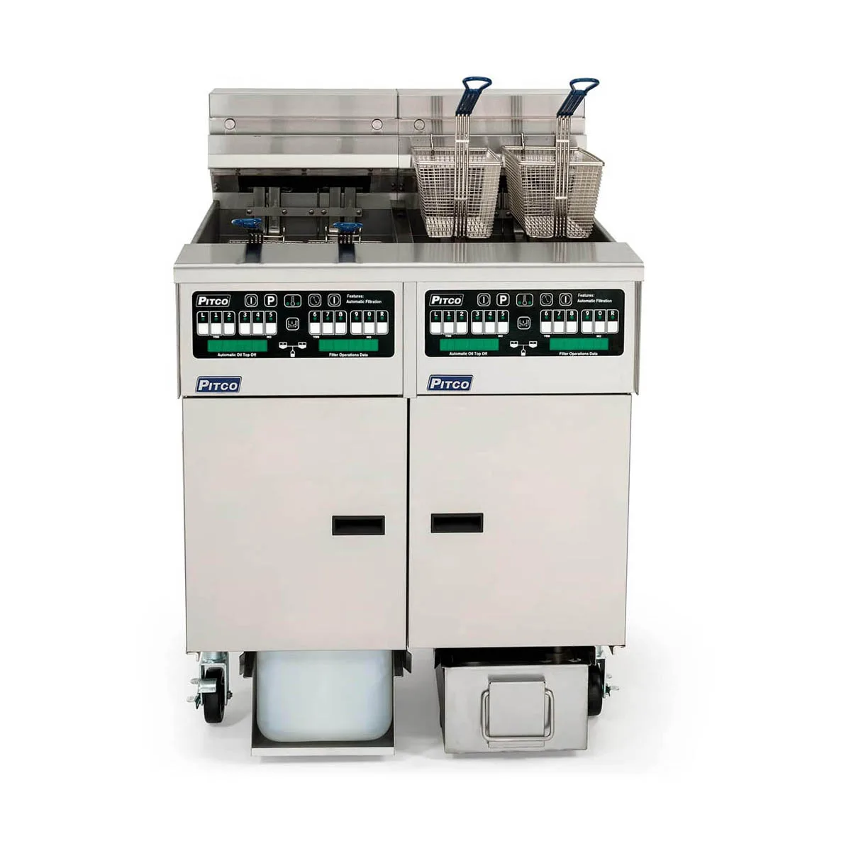 Pitco SSHLV14C-2/14T/FD Multiple Battery Gas Fryer w/ (2) 32 lbs Frypots, Filter Drawer System
