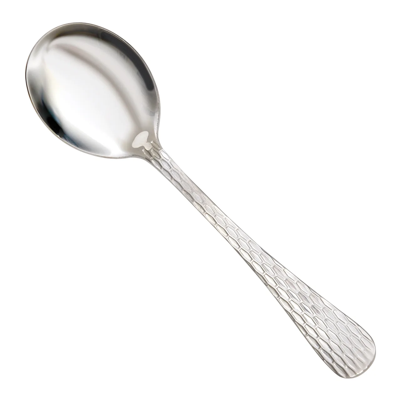 Winco 0023-04 Caspian Bouillon Spoon, 6-1/4" Length, 18/0 Stainless Steel, Hammered Finish - 1 Dozen