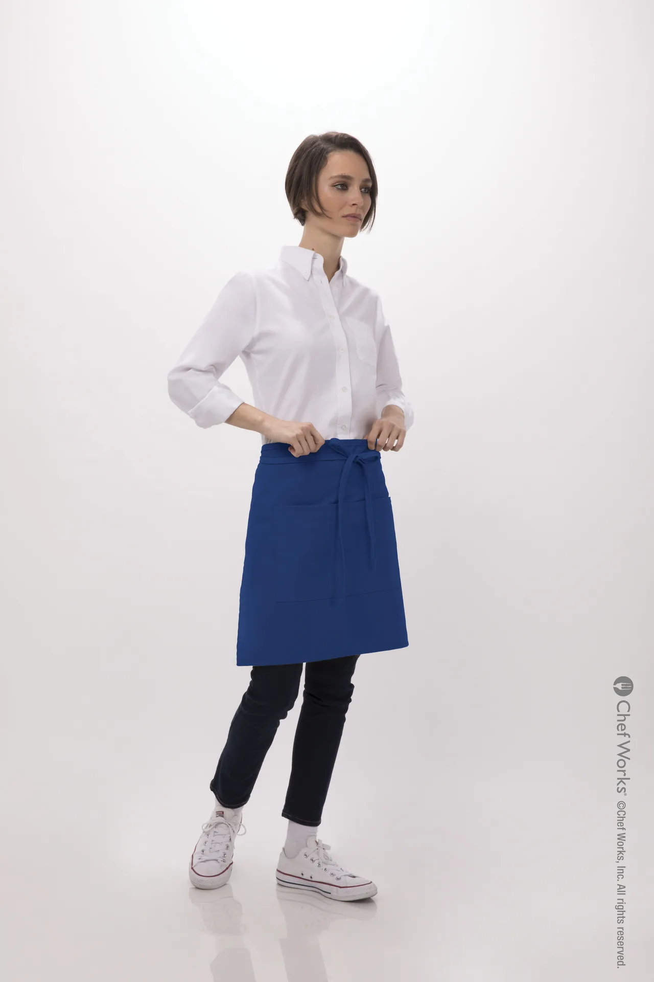 Chef Works F28-ROY-0 Half Bistro Waist Apron, 19"L x 27.5"W, Unisex, Royal Blue, Poly/Cotton Blend