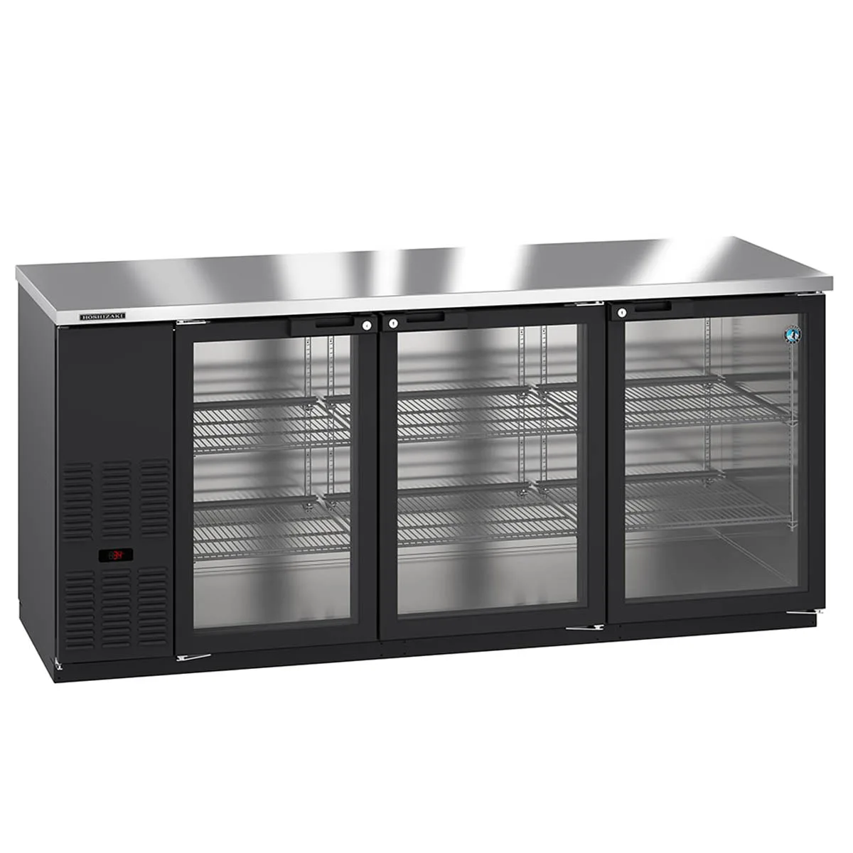 Hoshizaki BB80-G 80" Three Section 3 Swinging Glass Door Back Bar Cooler, 26.74 cu. ft.
