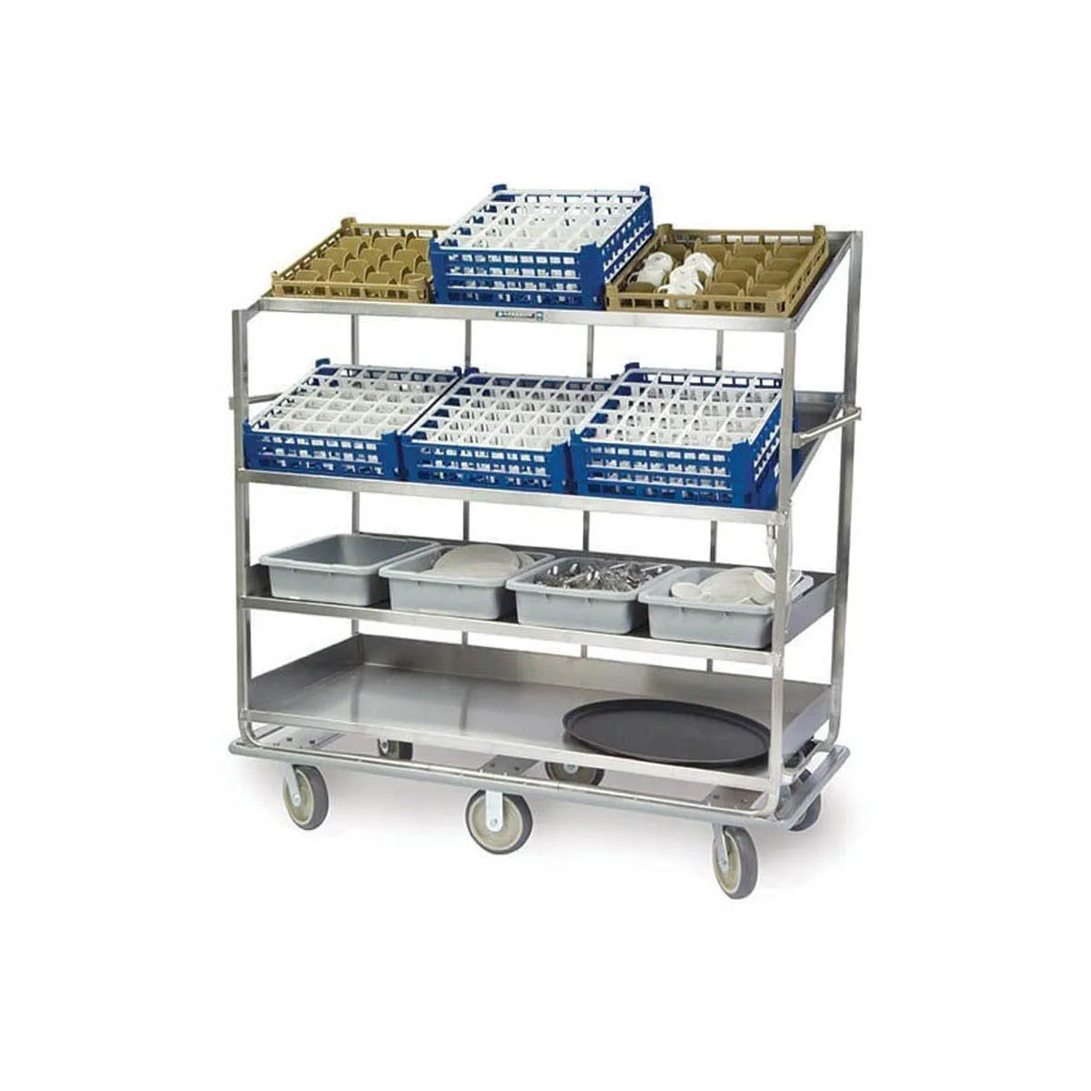 Lakeside B596 Soiled Dish Breakdown Cart w/ 2 Flat Shelves, 2 Angled Shelves